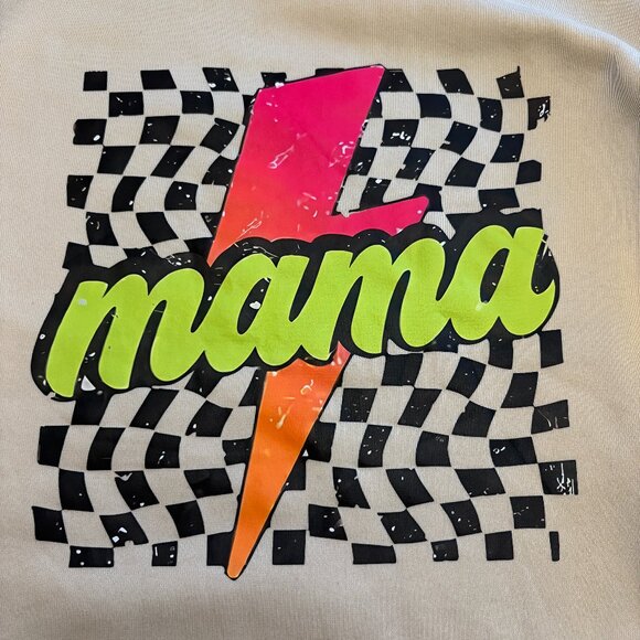Mama crewneck sweater Tan Checkered Size 1X Plus Neon - Picture 2 of 11